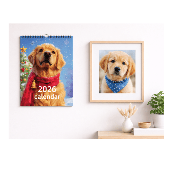 2026 Wall Calendar, Happy Golden Retriever Dog ,Perfect Gift - Buy That Thang