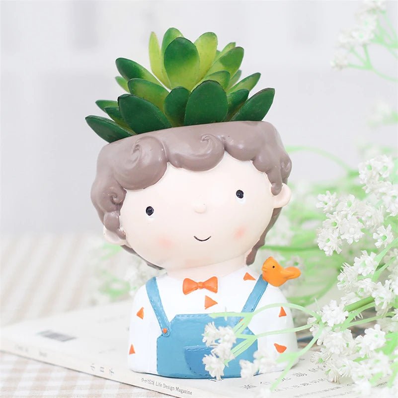 Succulents Planters Flower Pots Cactus Plant Pot Lovely Girl Head Bonsai Planter Pots Ornaments with Drainage Hole Table Decor - Buy That Thang
