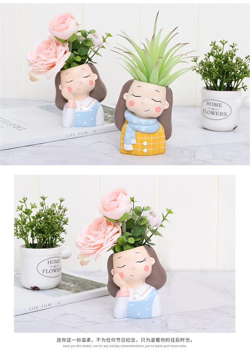 Succulents Planters Flower Pots Cactus Plant Pot Lovely Girl Head Bonsai Planter Pots Ornaments with Drainage Hole Table Decor - Buy That Thang