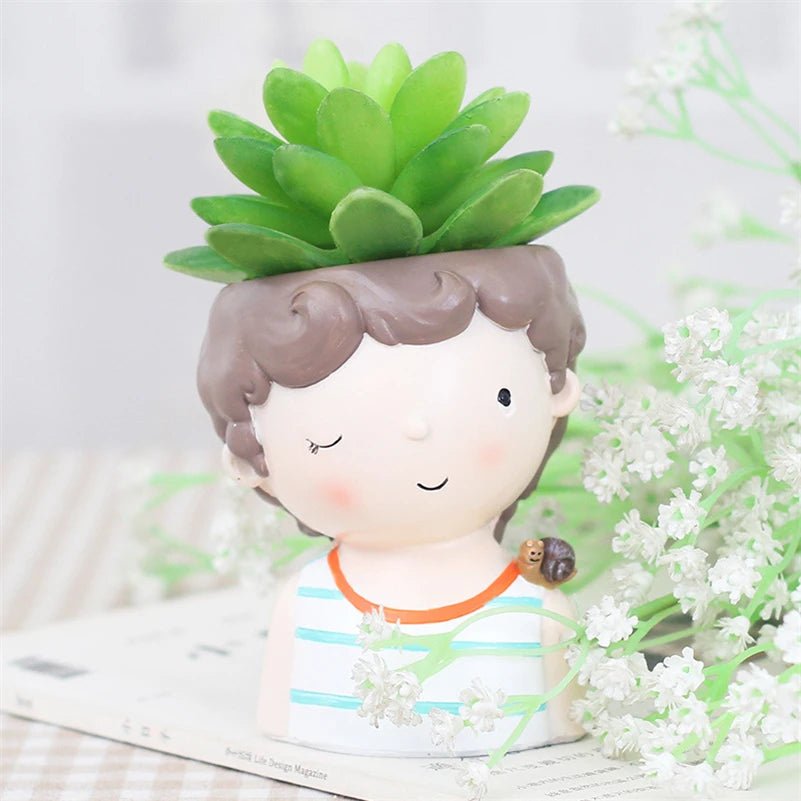 Succulents Planters Flower Pots Cactus Plant Pot Lovely Girl Head Bonsai Planter Pots Ornaments with Drainage Hole Table Decor - Buy That Thang