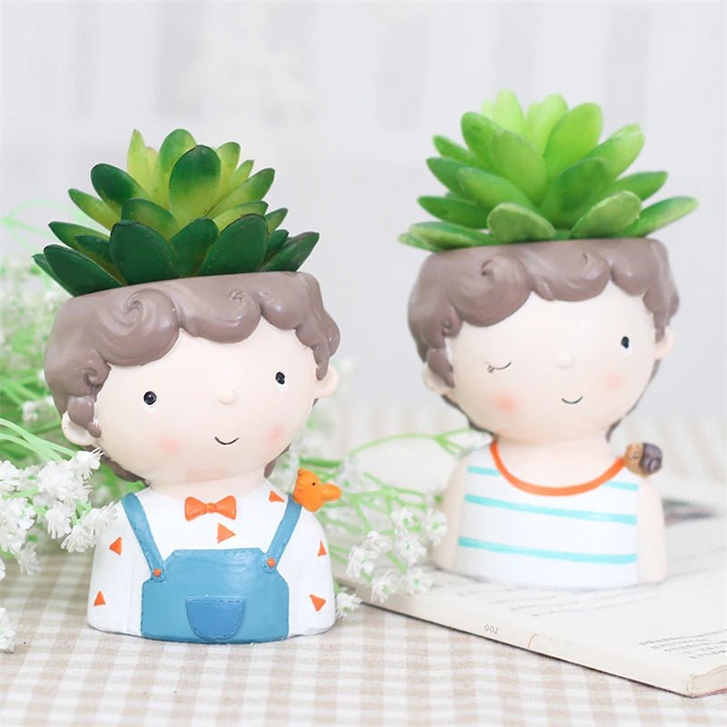 Succulents Planters Flower Pots Cactus Plant Pot Lovely Girl Head Bonsai Planter Pots Ornaments with Drainage Hole Table Decor - Buy That Thang