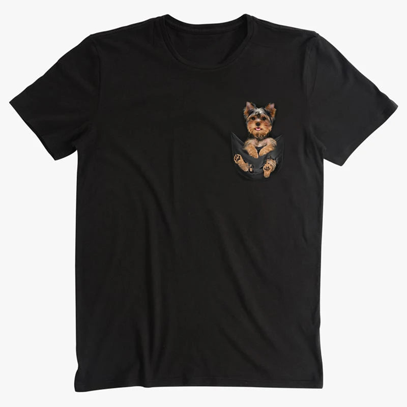 Cotton Pocket T-Shirt  Puppy Printed T-shirt Men for Women Shirts Tops Funny Cotton Black Tees Drop Shipping