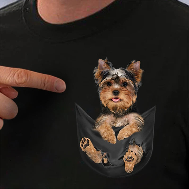 Cotton Pocket T-Shirt  Puppy Printed T-shirt Men for Women Shirts Tops Funny Cotton Black Tees Drop Shipping