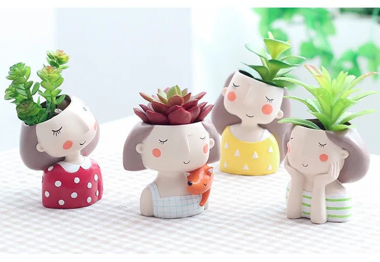 Succulents Planters Flower Pots Cactus Plant Pot Lovely Girl Head Bonsai Planter Pots Ornaments with Drainage Hole Table Decor - Buy That Thang