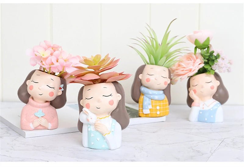 Succulents Planters Flower Pots Cactus Plant Pot Lovely Girl Head Bonsai Planter Pots Ornaments with Drainage Hole Table Decor - Buy That Thang