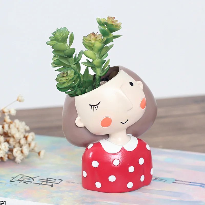 Succulents Planters Flower Pots Cactus Plant Pot Lovely Girl Head Bonsai Planter Pots Ornaments with Drainage Hole Table Decor - Buy That Thang
