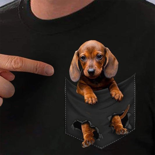 Cotton Pocket T-Shirt  Puppy Printed T-shirt Men for Women Shirts Tops Funny Cotton Black Tees Drop Shipping