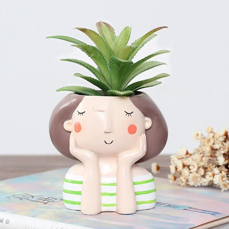 Succulents Planters Flower Pots Cactus Plant Pot Lovely Girl Head Bonsai Planter Pots Ornaments with Drainage Hole Table Decor - Buy That Thang