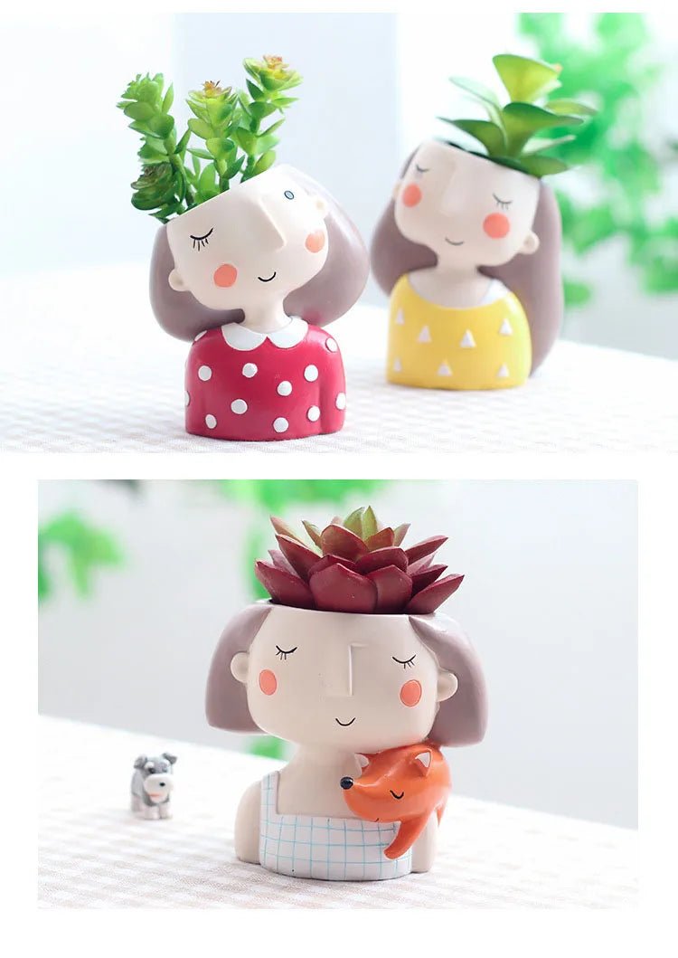 Succulents Planters Flower Pots Cactus Plant Pot Lovely Girl Head Bonsai Planter Pots Ornaments with Drainage Hole Table Decor - Buy That Thang