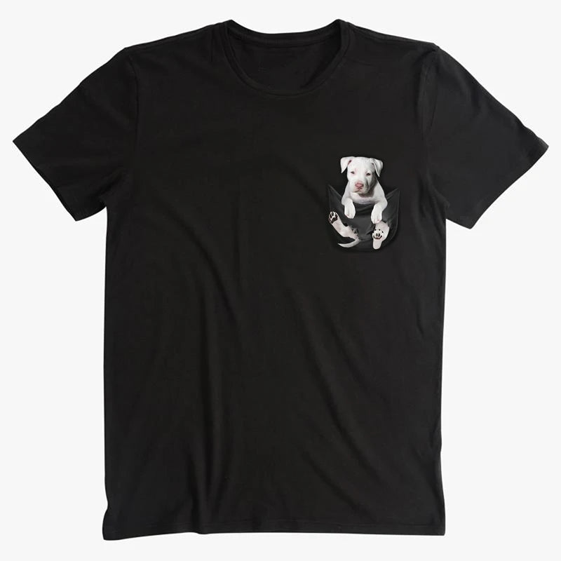 Cotton Pocket T-Shirt  Puppy Printed T-shirt Men for Women Shirts Tops Funny Cotton Black Tees Drop Shipping