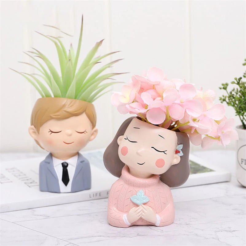 Succulents Planters Flower Pots Cactus Plant Pot Lovely Girl Head Bonsai Planter Pots Ornaments with Drainage Hole Table Decor - Buy That Thang