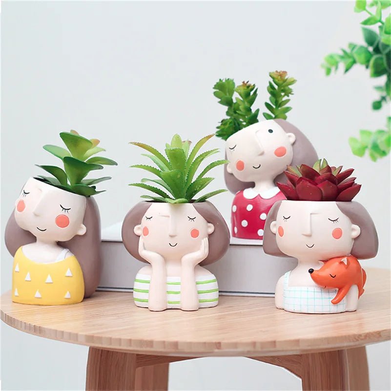 Succulents Planters Flower Pots Cactus Plant Pot Lovely Girl Head Bonsai Planter Pots Ornaments with Drainage Hole Table Decor - Buy That Thang