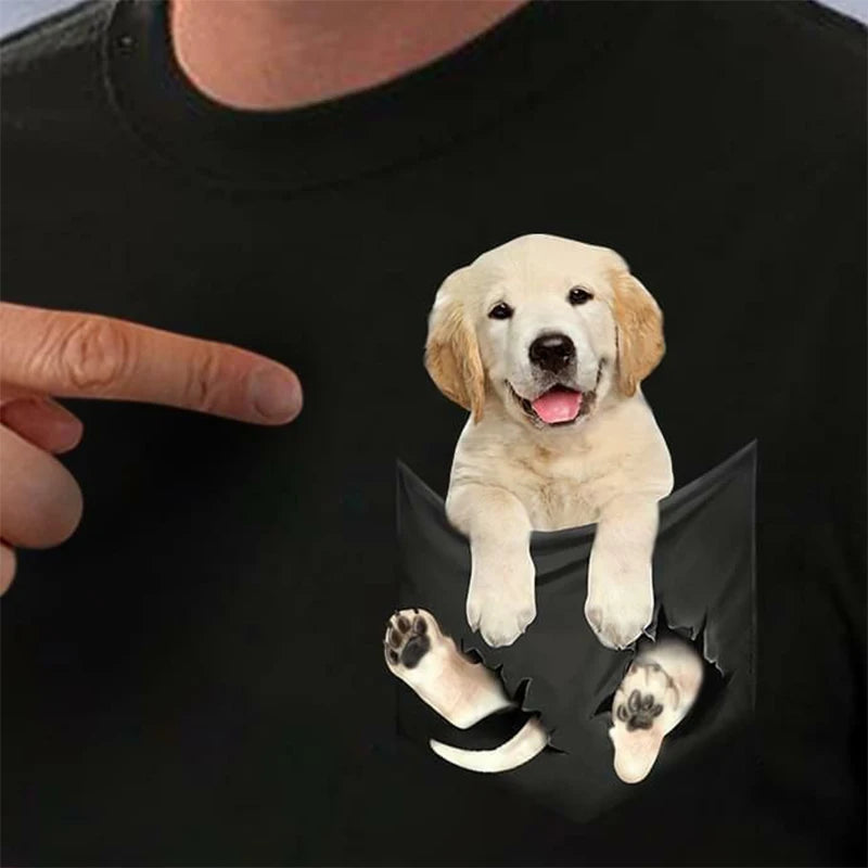 Cotton Pocket T-Shirt  Puppy Printed T-shirt Men for Women Shirts Tops Funny Cotton Black Tees Drop Shipping