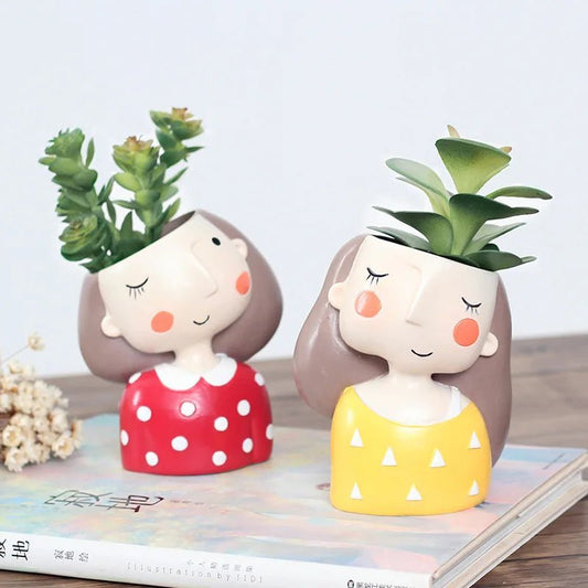 Succulents Planters Flower Pots Cactus Plant Pot Lovely Girl Head Bonsai Planter Pots Ornaments with Drainage Hole Table Decor - Buy That Thang