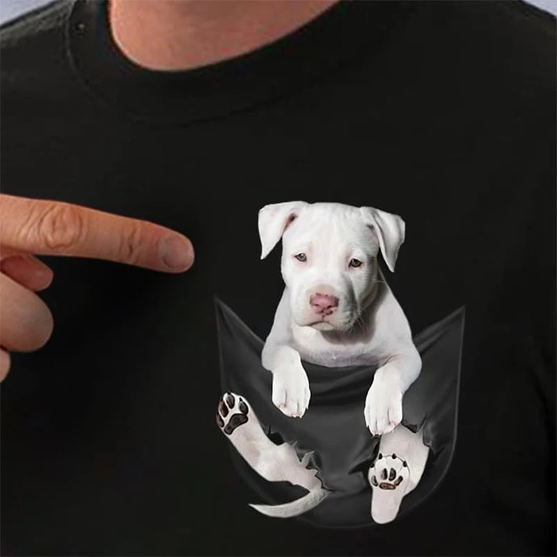 Cotton Pocket T-Shirt  Puppy Printed T-shirt Men for Women Shirts Tops Funny Cotton Black Tees Drop Shipping