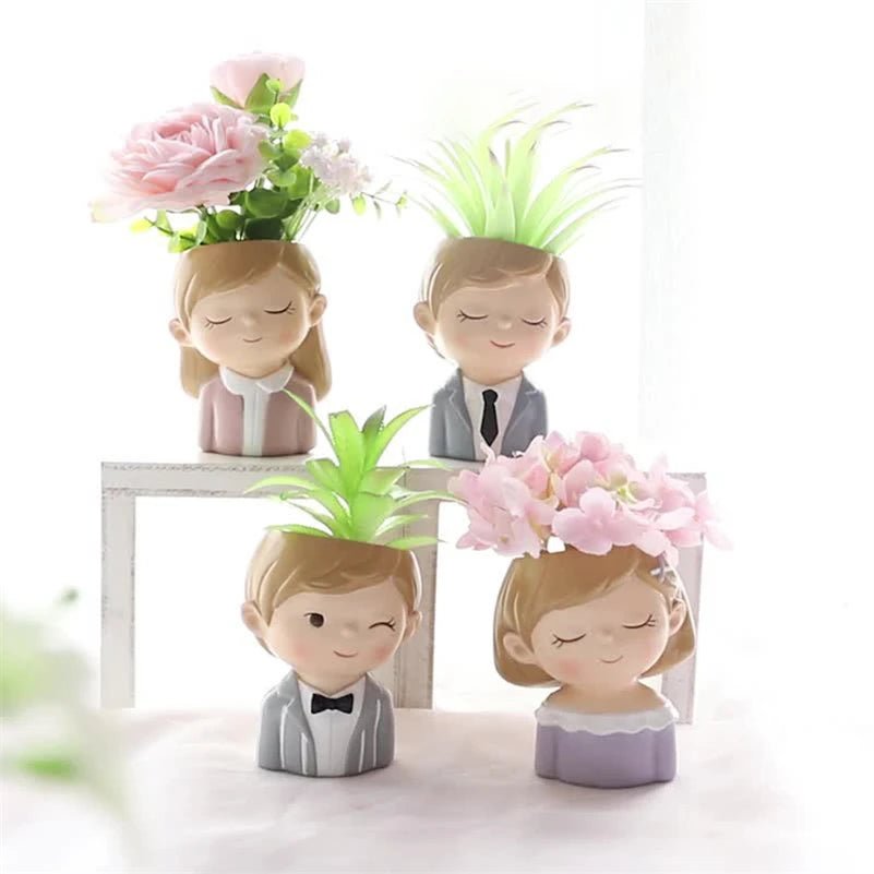 Succulents Planters Flower Pots Cactus Plant Pot Lovely Girl Head Bonsai Planter Pots Ornaments with Drainage Hole Table Decor - Buy That Thang
