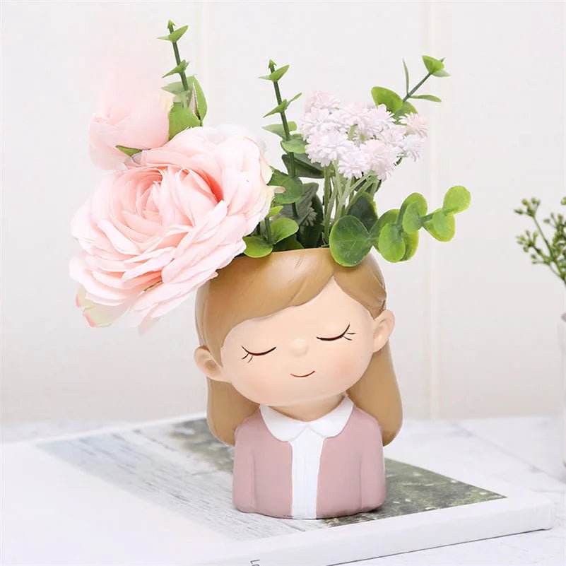 Succulents Planters Flower Pots Cactus Plant Pot Lovely Girl Head Bonsai Planter Pots Ornaments with Drainage Hole Table Decor - Buy That Thang