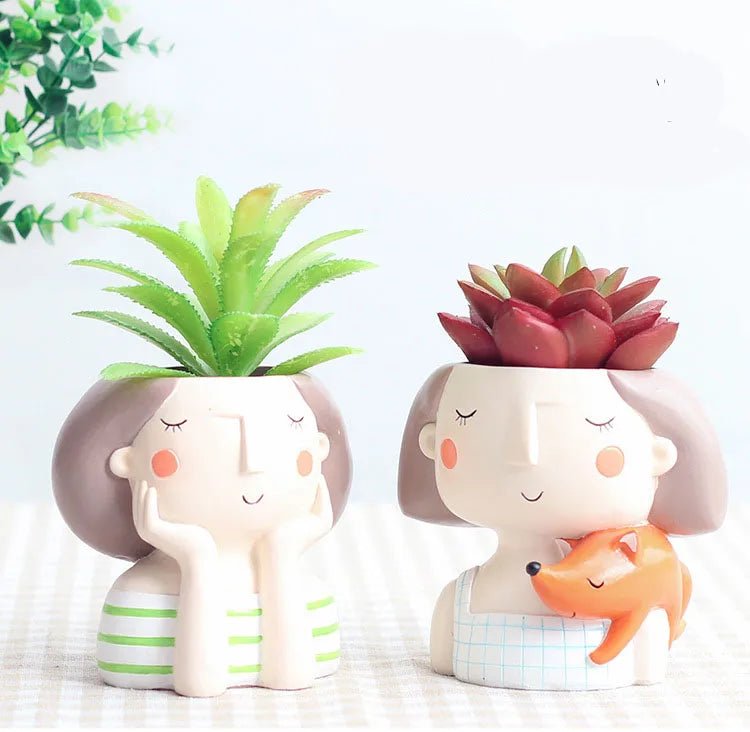 Succulents Planters Flower Pots Cactus Plant Pot Lovely Girl Head Bonsai Planter Pots Ornaments with Drainage Hole Table Decor - Buy That Thang