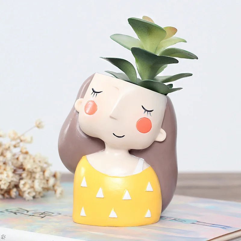 Succulents Planters Flower Pots Cactus Plant Pot Lovely Girl Head Bonsai Planter Pots Ornaments with Drainage Hole Table Decor - Buy That Thang