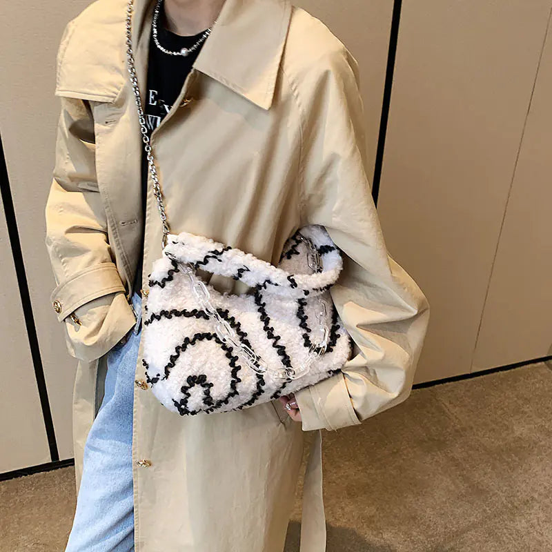 One Shoulder Crossbody Bag - Black and White Bag Fashion Trend