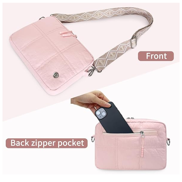 Puffer Small Crossbody Bags for Women Cell Phone Purse Crossbody Bag Pink