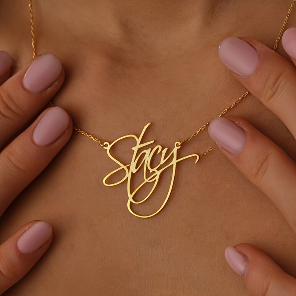 Personalized Name Necklace - Custom Cursive Style Golden Metal Pendant,   Buy That Thang