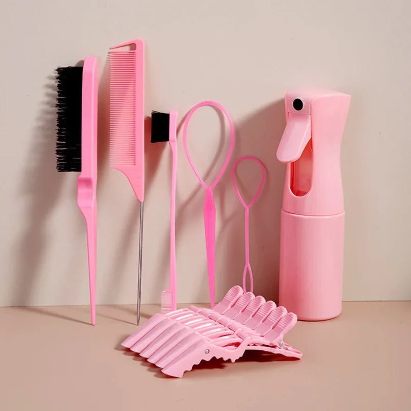 12 - Piece Hair Styling Set &Combs Clips Rat Tail Comb Edge Control Brush & Spray Bottle - Odorless Abs Plastic For All Hair Types - Buy That Thang
