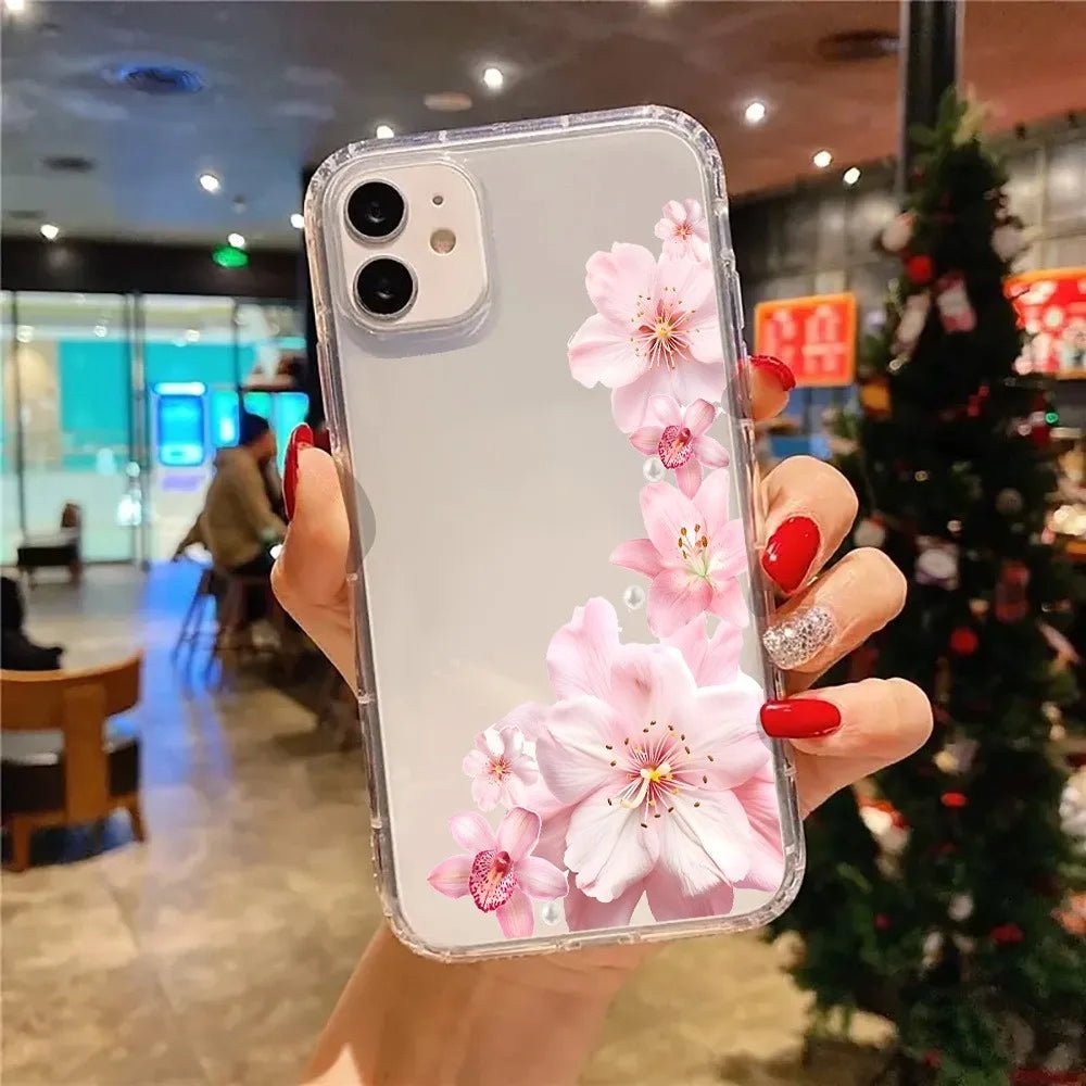 Pink Hibiscus Floral Aesthetics Coquette Clear Phone Case Cover for I Phones - Buy That Thang
