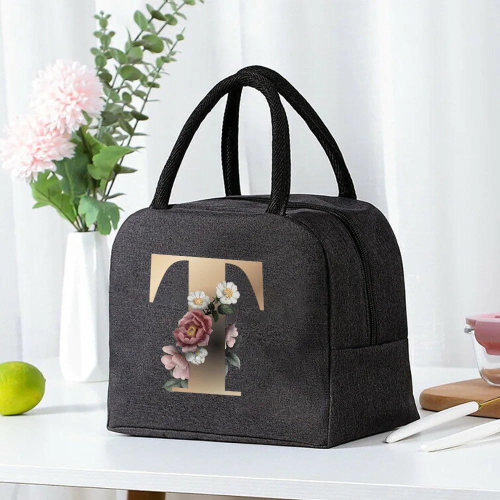 Lunch Bag Cooler Tote Portable Insulated Thermal Canvas Bag Food Picnic Unisex Travel Lunchbox Organizer Bags Gold Letter Print - Buy That Thang