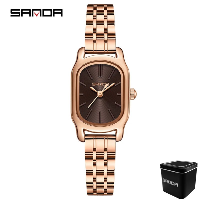 SANDA 1104 Case Womens Watches Maroon Leather Strap Waterproof Genuine Watch New Womens Quartz Watch Casual Fashion Rose Gold - Buy That Thang