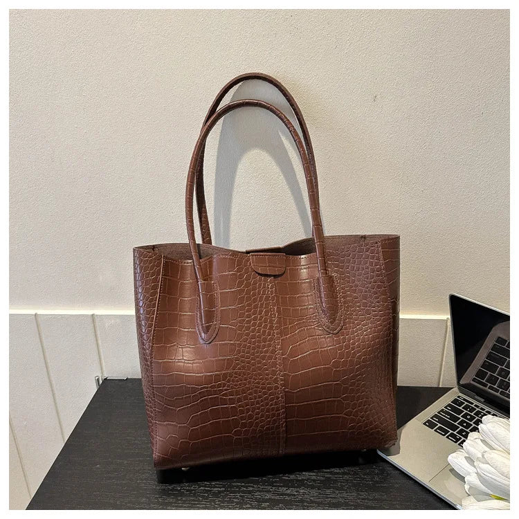 Fashion Crocodile Pattern Large Tote Bag Solid Color Women Shoulder Bags Luxury Pu Leather Lady Handbags Big Shopper Purses 2024 - Buy That Thang