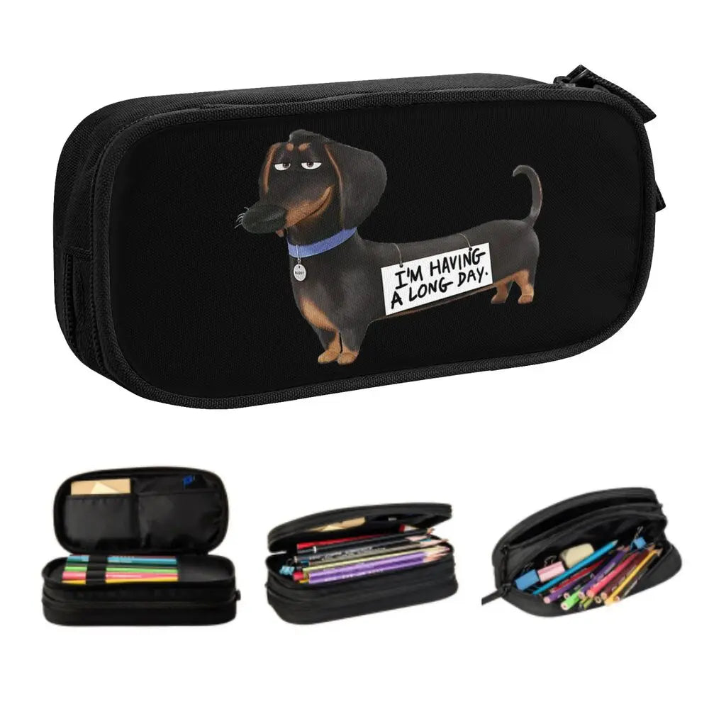 Custom Cute Dachshund Dog Cute Pencil Case Girls Boys Large Capacity Puppy Pet Pencil Pouch School Accessories