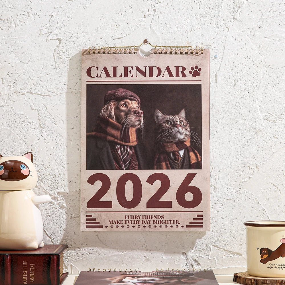 2026 A4 Wall Calenda Cats & Dogs Monthly Design With Check - in Sections Daily Weekly Planner For Home Office School Pet Lovers - Buy That Thang