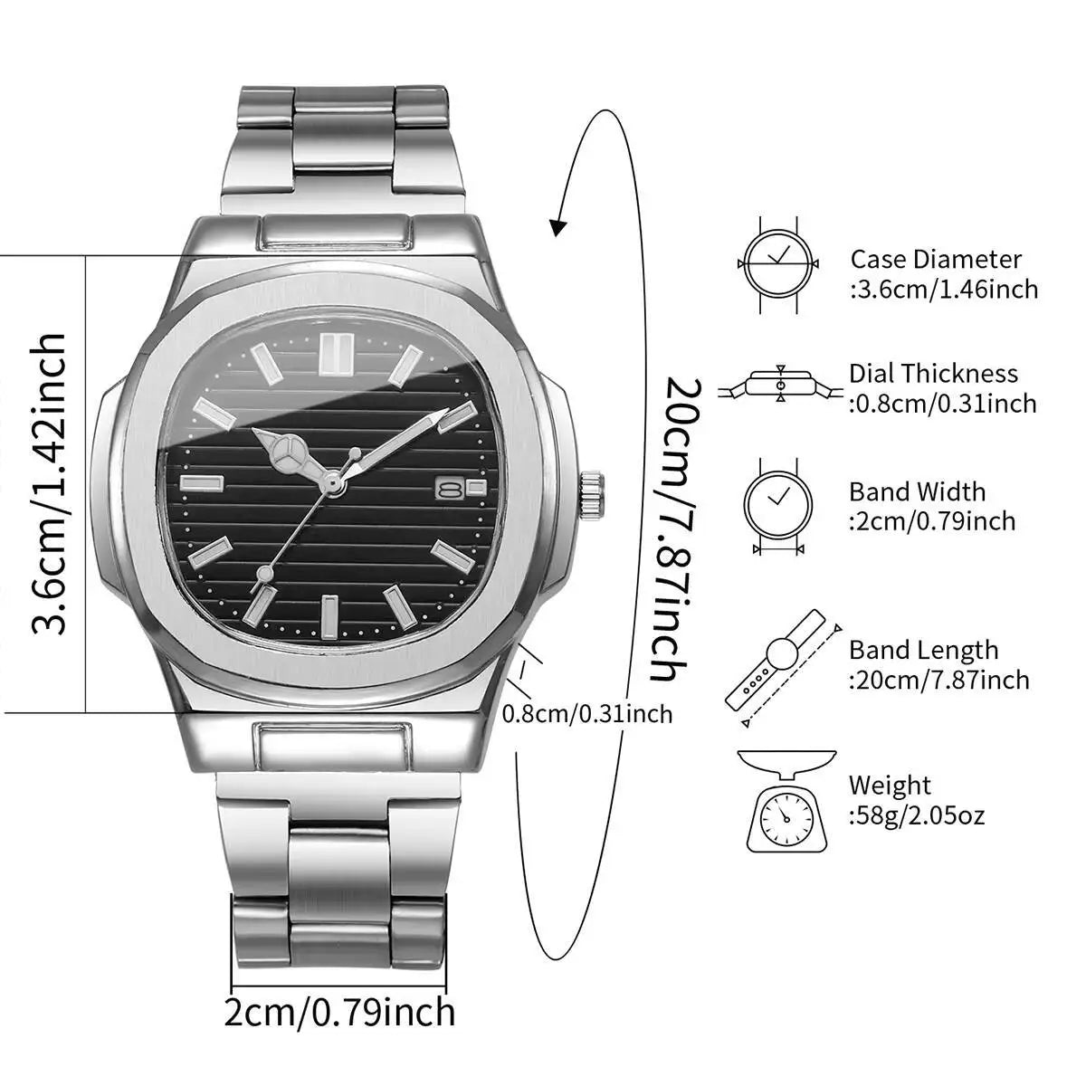 Luxury Men Business Watches Fashion Square Dial Stainless Steel Strap Quartz Watch with Calendar For Mens Clock（Without Box） - Buy That Thang