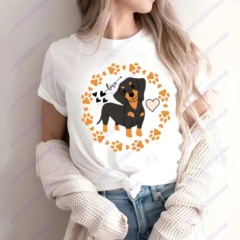 Dachshund Teckel Funny Cute Dog Animal T-Shirt Women Short Sleeve Summer Fashion Tshirt Casual Fashion Tee Shirt O-Neck Tops
