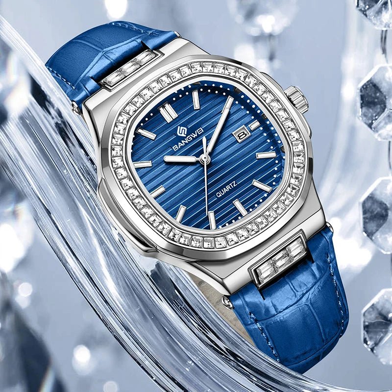 LIGE BANGWEI Women Watch Fashion Blue Leather Waterproof Luminous Watches For Women Simple Elegant Square Quartz Chronograph - Buy That Thang