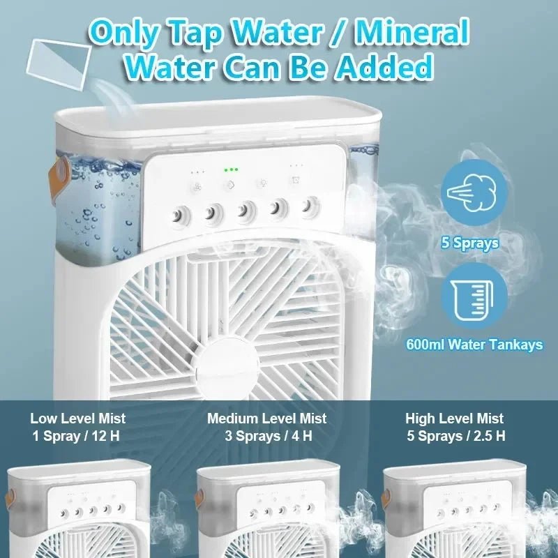 New 3 In 1 Fan AIr Conditioner Household Mini Air Cooler LED Night Light Portable Humidifier