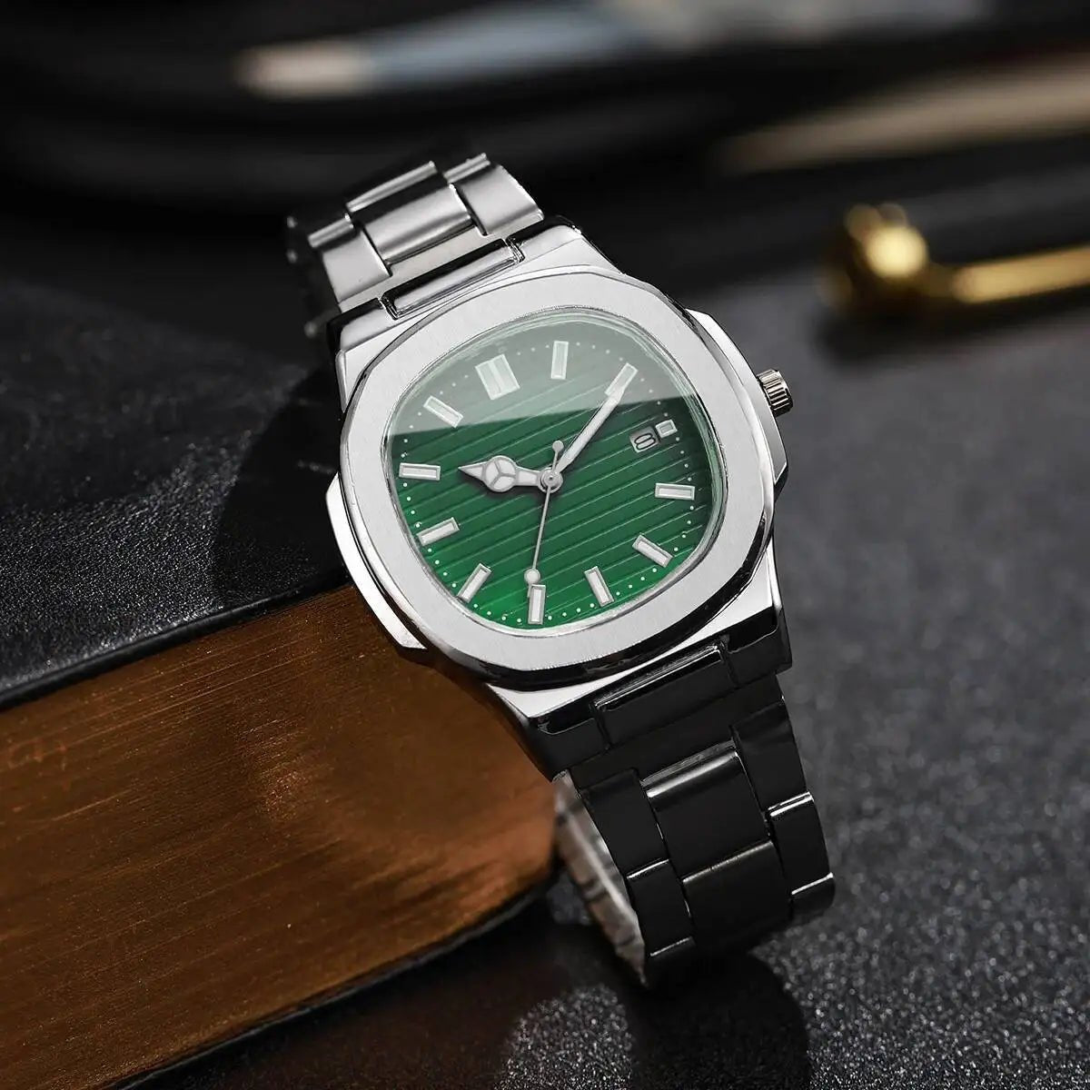 Luxury Men Business Watches Fashion Square Dial Stainless Steel Strap Quartz Watch with Calendar For Mens Clock（Without Box） - Buy That Thang