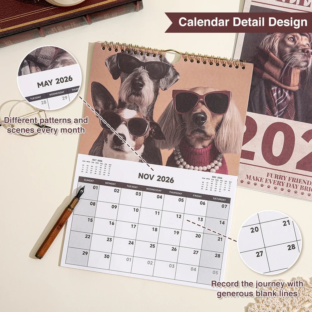 2026 A4 Wall Calenda Cats & Dogs Monthly Design With Check - in Sections Daily Weekly Planner For Home Office School Pet Lovers - Buy That Thang