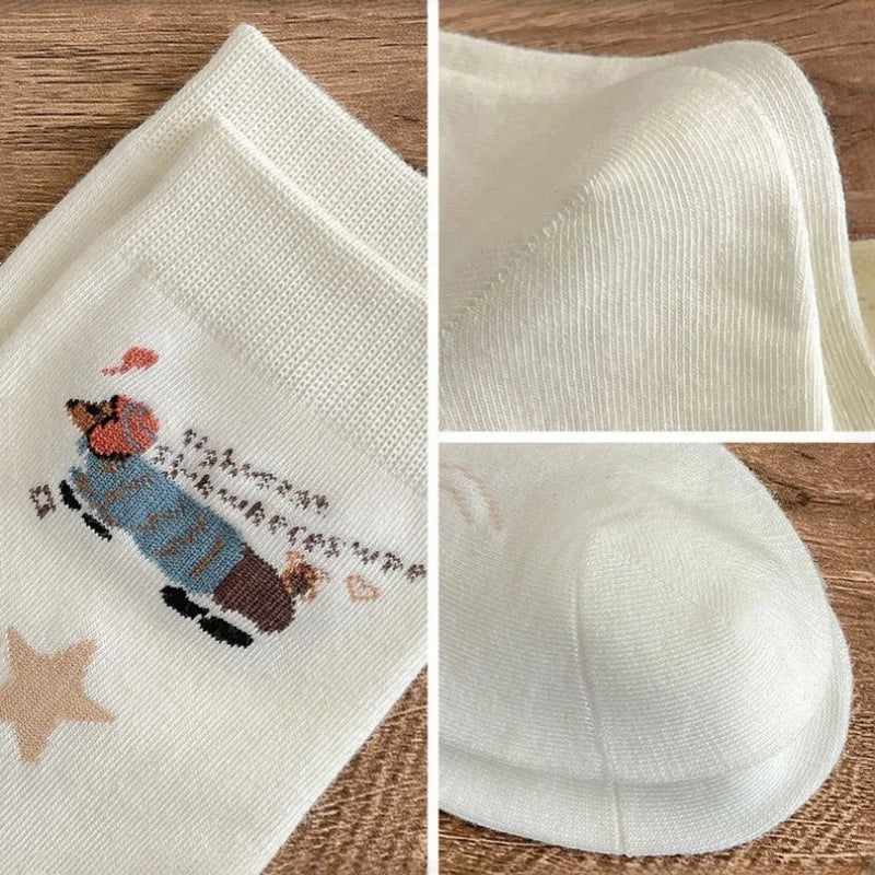 Cartoon Dachshund Women's Mid-Calf Socks Spring Summer Cotton Kawaii Cute Crew Socks Trendy Fashion Novelty Socks for Girls