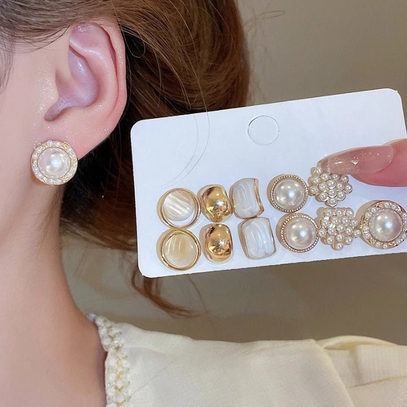 12 Pieces/set of Elegant Temperament Imitation Pearl Round Square Earrings, Women's Daily Wear Holiday Accessories Gifts - Buy That Thang