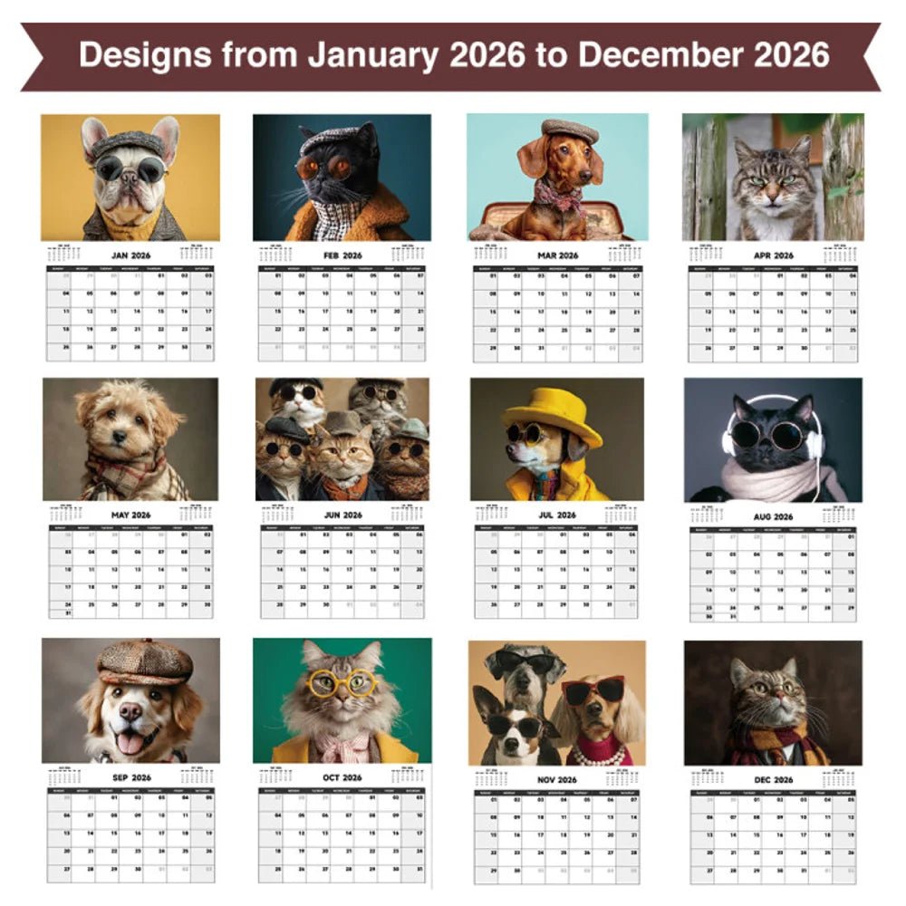 2026 A4 Wall Calenda Cats & Dogs Monthly Design With Check - in Sections Daily Weekly Planner For Home Office School Pet Lovers - Buy That Thang