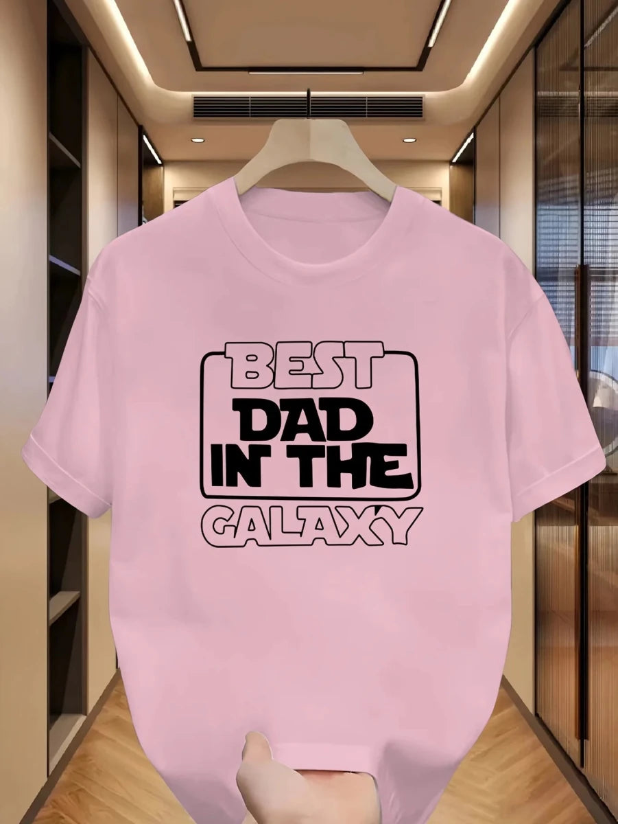 Best Dad In The Galaxy Graphic Tee for Men Breathable 100% Cotton Perfect for Summer Funny Casual Streetwear Style - Buy That Thang