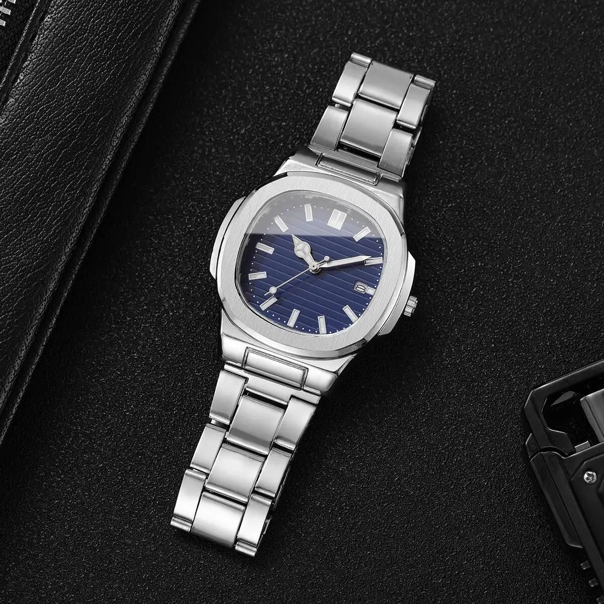 Luxury Men Business Watches Fashion Square Dial Stainless Steel Strap Quartz Watch with Calendar For Mens Clock（Without Box） - Buy That Thang