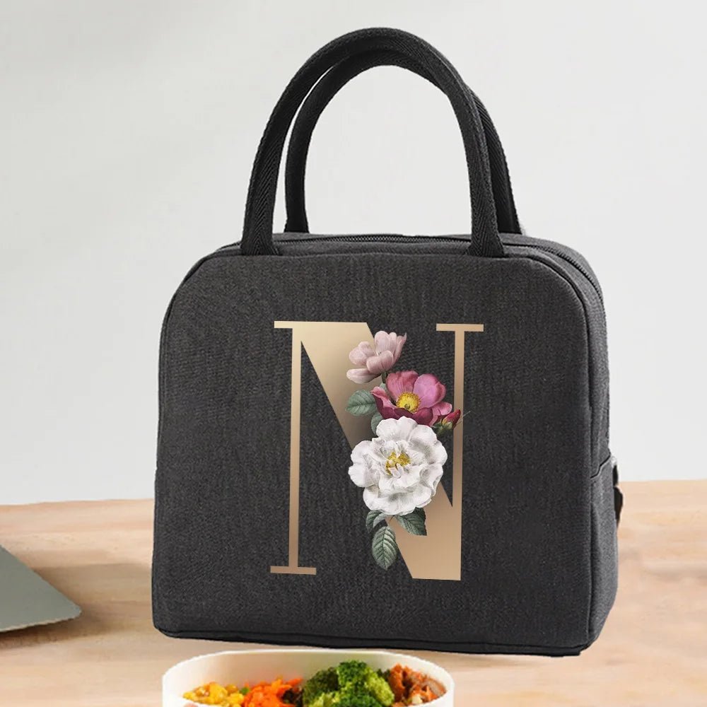 Lunch Bag Cooler Tote Portable Insulated Thermal Canvas Bag Food Picnic Unisex Travel Lunchbox Organizer Bags Gold Letter Print - Buy That Thang