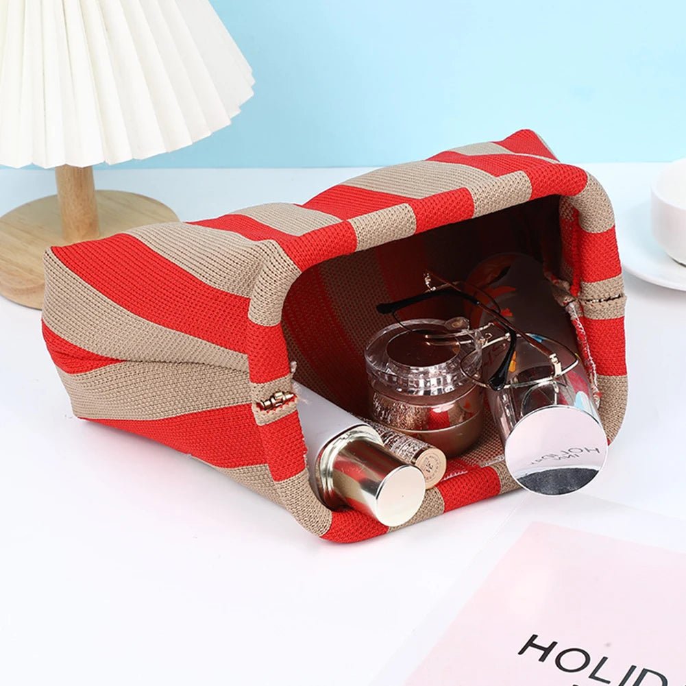 Women Knit Stripe Purse Contrast Color Small Crochet Handbag Knitting Dumpling Clutch Summer Beach Bag - Buy That Thang