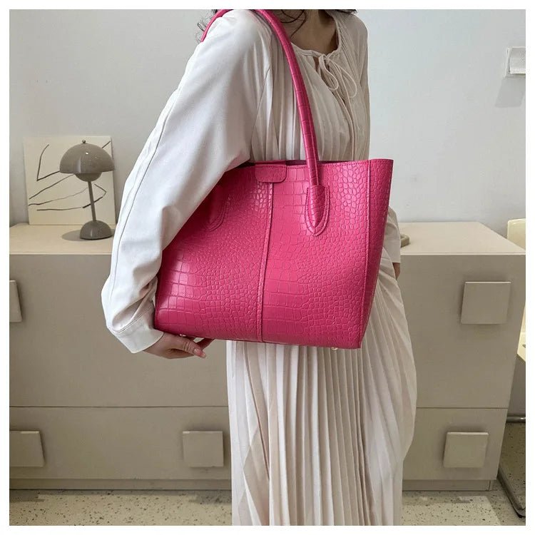 Fashion Crocodile Pattern Large Tote Bag Solid Color Women Shoulder Bags Luxury Pu Leather Lady Handbags Big Shopper Purses 2024 - Buy That Thang