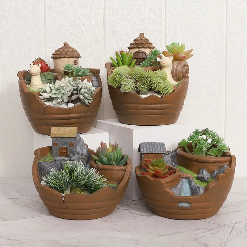Creative Farmhouse Planter Decorative Flower Pot for Succulents Fairy Garden Desktop Container Zen Ornament Home Decoration - Buy That Thang