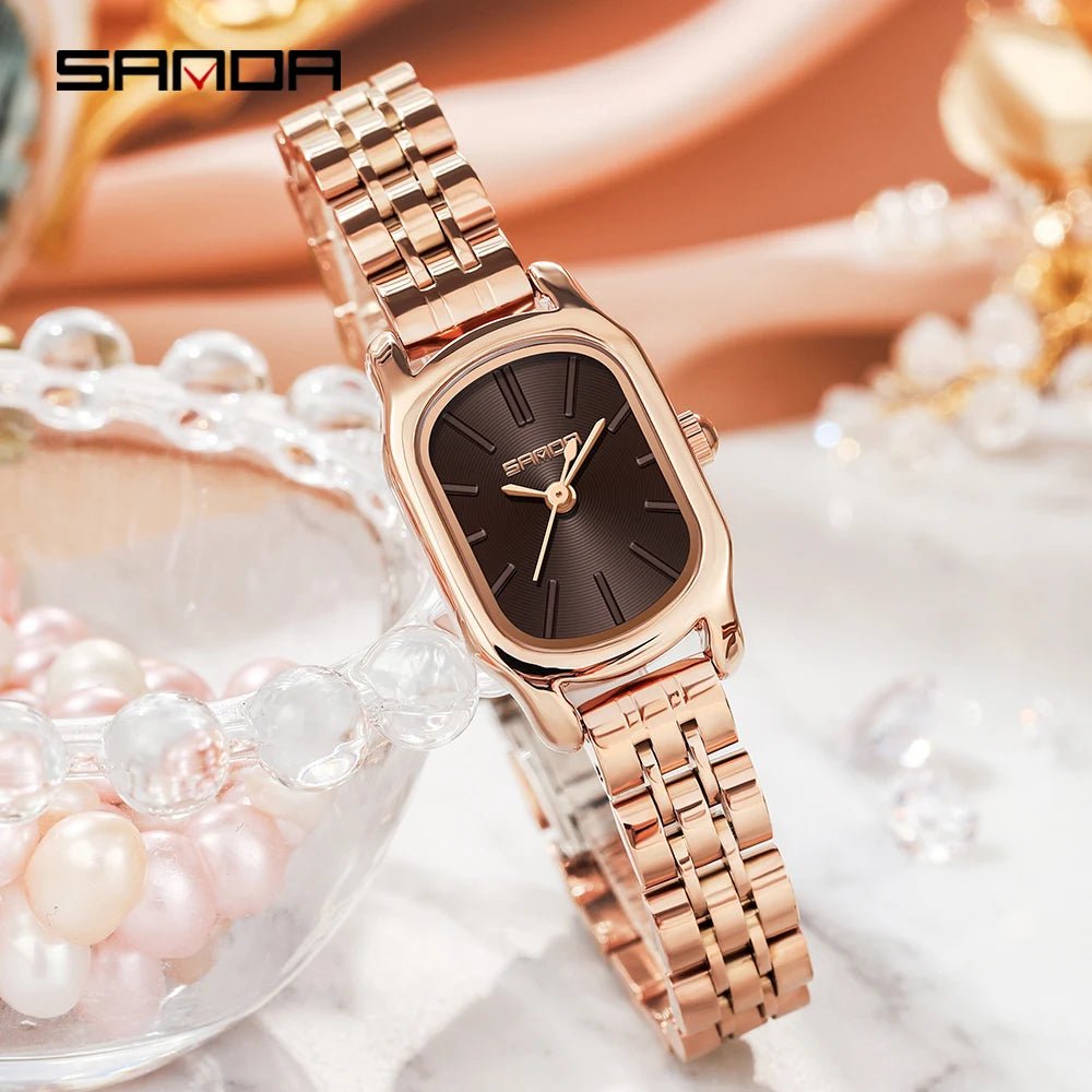 SANDA 1104 Case Womens Watches Maroon Leather Strap Waterproof Genuine Watch New Womens Quartz Watch Casual Fashion Rose Gold - Buy That Thang