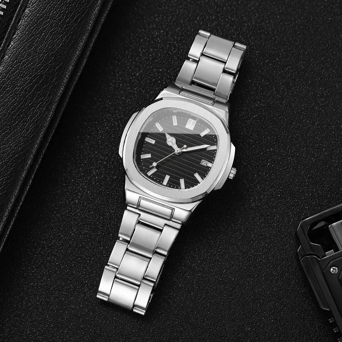 Luxury Men Business Watches Fashion Square Dial Stainless Steel Strap Quartz Watch with Calendar For Mens Clock（Without Box） - Buy That Thang